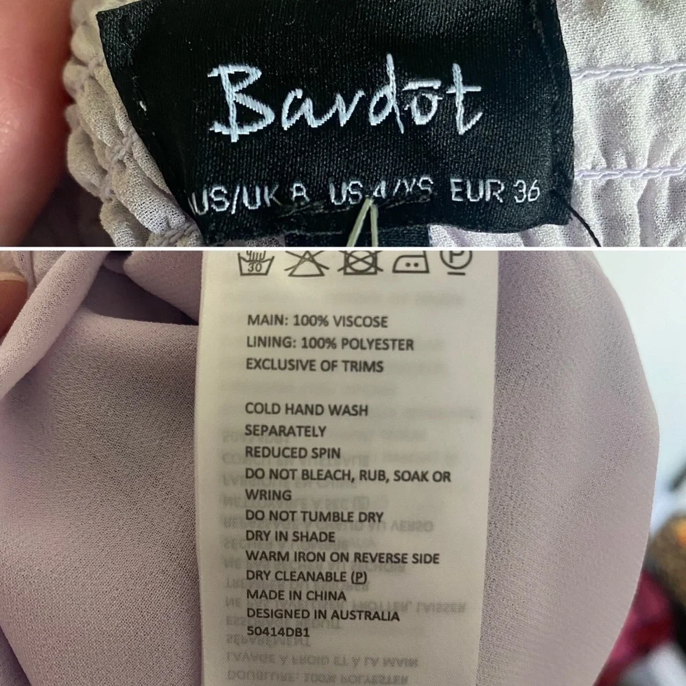 Bardot Ibiza Floral Midi Dress Tie Front Cutout Spring Boho Lavender Purple Sz 4 - Picture 11 of 11